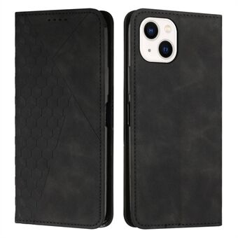 Voor iPhone 15 Plus PU Leren Telefoonhoesje met Gedrukt Ruitpatroon Staander Huid-aanraking Portemonnee Cover