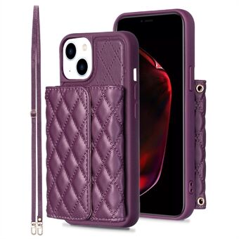 Voor iPhone 15 Plus horizontaal kaartsleuven telefoonhoesje met anti-val PU lederen gecoate TPU standaard hoesje.