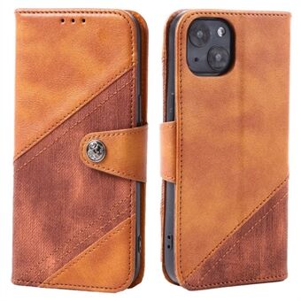 Voor iPhone 15 Plus Crazy Horse Textuur Splicing PU Leren Telefoonhoesje met Standfunctie Portemonnee Schokbestendige Flip Cover.