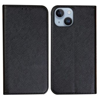 PU Lederen Flip Hoesje voor iPhone 15 Plus Portemonnee Stand Kruis Textuur Telefoonhoes