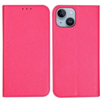 PU lederen Flip Case voor iPhone 15 Plus Portemonnee Standaard Kruis Textuur Telefoonhoes