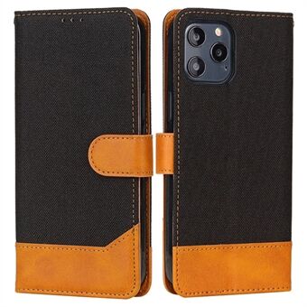 Voor iPhone 15 Plus Kalfsleer Textuur PU Leder+Canvas+TPU Telefoonhoesje met Stand en Portemonnee Anti-val Cover