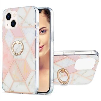 Voor de iPhone 15 Plus YB IMD Series-7 Marble Pattern IMD TPU Telefoonhoes Ring Kickstand Electroplating Case.