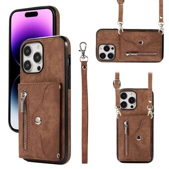 Voor de iPhone 15 Plus PU Lederen+TPU RFID Blokkerende Case Kickstand Portemonnee Ritsvak Telefoonhoes