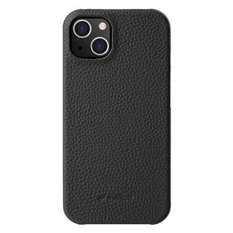 MELKCO Voor iPhone 15 Plus Microfiber Voering Cover Echt Koeienleer Bedekt PC Onvolledige Telefoonhoes