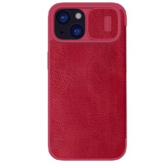 NILLKIN Qin Pro Series voor iPhone 15 Plus Schuifbare Cameradeksel PU Leren Telefoonhoesje Beschermende Cover met Kaartsleuf