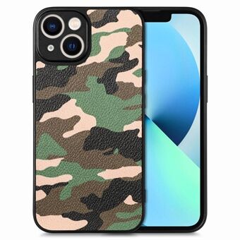 Voor de iPhone 15 Plus Camouflage Precise Cutout telefoonhoesje PU-leren coating PC+TPU cover