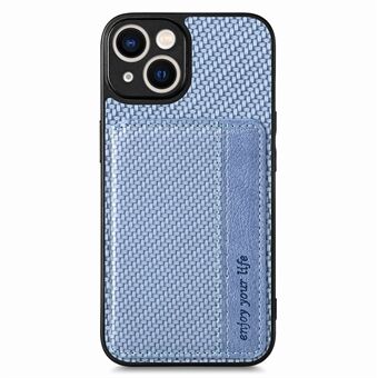 Voor iPhone 15 Plus Carbon Fiber Textuur Beschermhoes Magnetische Portemonnee Standaard Telefoonhoes