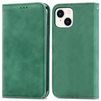 Voor iPhone 15 Plus Magnetische Absorptie Retro PU Leren Kaartsleuven Standaard Hoesje met Huidvriendelijke Telefoon Flip Cover.