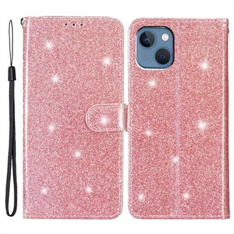 Voor iPhone 15 Plus Glittery PU Lederen Portemonneehoes Stand Anti-kras Telefoonhoes