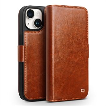 QIALINO Echt koeienleer+TPU telefoonhoesje voor iPhone 15 Plus. Magnetische sluiting en schokbestendige telefoonhoes.