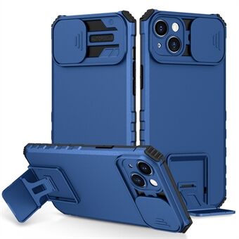 Voor iPhone 15 Plus Slide Camera Lid Telefoonhoesje PC+TPU Schokbestendige Cover met Kickstand