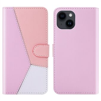 Telefoon leren hoesje voor iPhone 15 Plus, drie kleuren samenvoeging anti-val stand wallet cover.