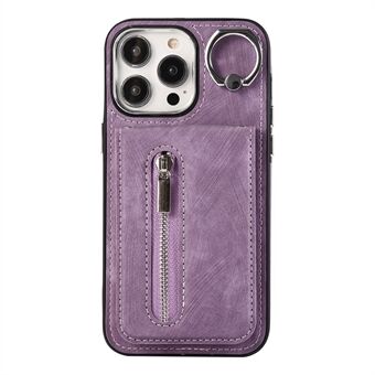 Voor iPhone 15 Plus Ritsvak Telefoonhoesje Leer+TPU met Standaard en Hand- en Schouderriem