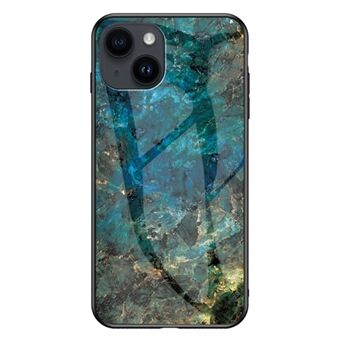 Voor iPhone 15 Plus Marmer Patroon Achterkant Hoesje van Gehard Glas+PC+TPU Bescherming tegen Vallen Telefoonhoesje