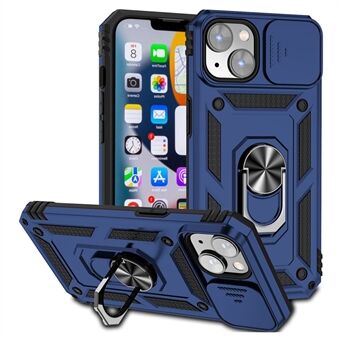 Schuifcamera-beschermer Shell voor iPhone 15 Plus, Telefoonhoesje Metalen Ring Standaard PC + TPU Cover