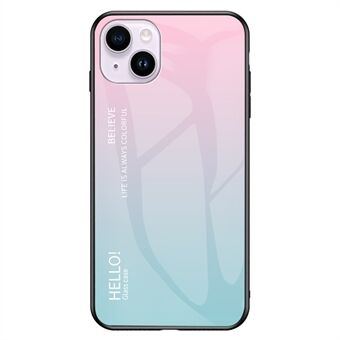 Voor iPhone 15 Plus Gradient Color Telefoonhoesje Gehard Glas+PC+TPU Schokbestendige Cover