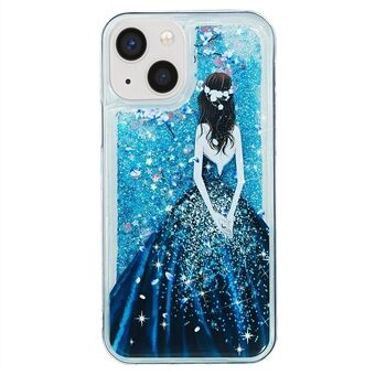 Voor iPhone 15 Plus Patroon Printen TPU Telefoonhoesje met Glitter Bling Poeder en Quicksand Smartphone Cover.