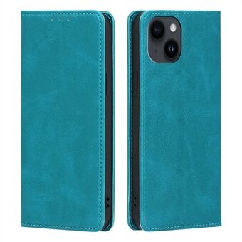 Leren hoesje voor iPhone 15 Plus met kalfsleer textuur, portemonnee, standaard en schokbestendige cover