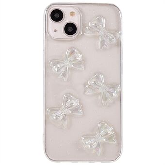 Voor iPhone 15 Plus Bowknot Design Anti-drop Epoxy TPU Telefoonhoesje Transparante Achterkant