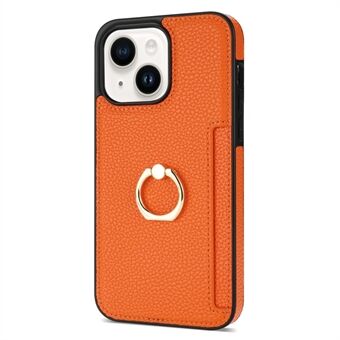 Ring Kickstand Telefoonhoesje voor iPhone 15 Plus TPU+PU lederen gecoate telefoonhoes met achterste kaarthouder.