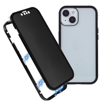 Voor iPhone 15 Plus Anti-Spy Telefoonhoesje Magnetische Adsorptie Metalen Frame + Dubbelzijdig Gehard Glas Schokbestendige Cover