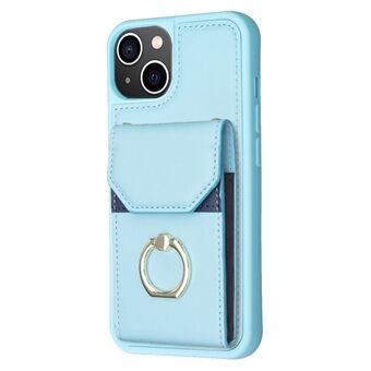 Voor iPhone 15 Plus Kaarthouder PU-leer + TPU Telefoonhoesje Ring Kickstand Mobiele Telefoon Beschermhoes