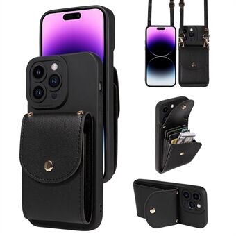 Voor de iPhone 15 Plus Anti-Drop TPU telefoonhoesje met standaard PU portemonnee telefoonhoesje met schouderriem.