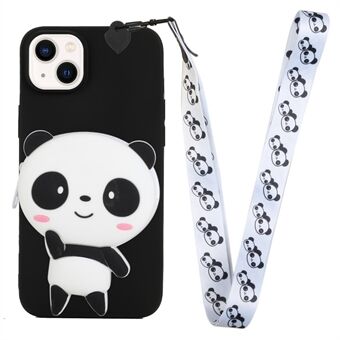 Voor iPhone 15 Plus Cartoon Silicone Wallet Anti-drop TPU Phone Cover met Lange Lanyard