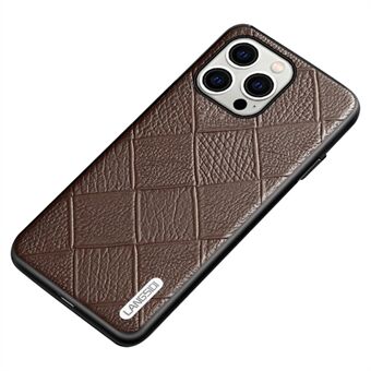 LANGSIDI Voor iPhone 15 Plus Anti-val Hoesje Rhombus Geprint Echt Koeienleer+TPU Telefoonhoesje