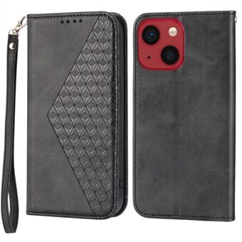 Voor iPhone 15 Plus PU Leren Telefoonhoesje Anti-kras Gestempeld Ruitpatroon Portemonnee Stand Cover