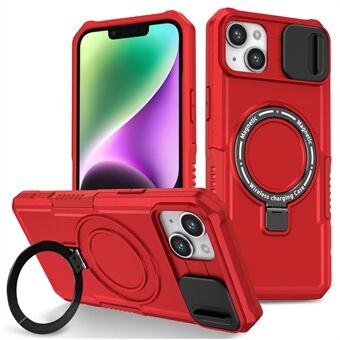 Kickstand Telefoonhoesje voor iPhone 15 Plus compatibel met MagSafe Anti-Val PC+TPU Cover met Schuivende Lensbeschermer