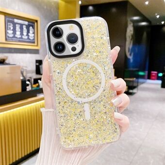 Voor iPhone 15 Plus TPU + Acryl Telefoonhoesje met Parel Glitter Poeder Mobiele Cover Compatibel met MagSafe