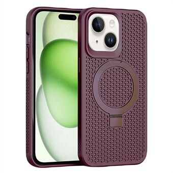 Voor de iPhone 15 Plus ademende hoes met warmteafvoer, standaard en rubberen TPU-magneetcover.