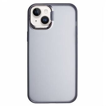 Voor de iPhone 15 Plus Matte Non-Slip Telefoonhoesje Lens Frame Kickstand PC+TPU Hybride Case