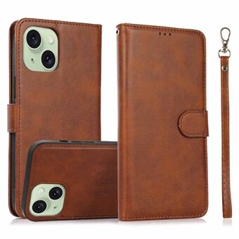 Voor iPhone 15 Plus PU lederen portemonnee telefoonhoes met standaard, afneembare 2-in-1 telefoonhoesje.