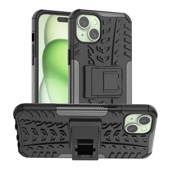 Voor iPhone 15 Plus Bandpatroon Ontwerp Hoesje van PC+TPU met Uitklapbare Stand