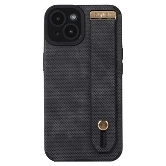 Morandi-stijl voor iPhone 15 Plus hoesje TPU+PU lederen polsbandje standaard telefoonhoesje