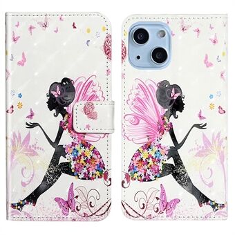 Voor iPhone 15 Plus Leren hoesje Patroonafdrukken Stand Portemonnee Telefoonhoes