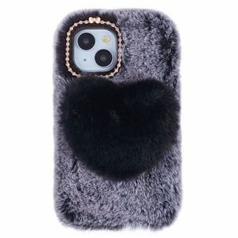 Voor de iPhone 15 Plus hoes Fluffy Plush + TPU Love Heart Design Telefoonhoesje