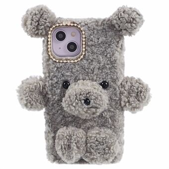 Voor de iPhone 15 Plus Furry Plush Case met bont haar en schattige 3D-beerstijl TPU telefoonhoesje.