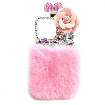 Voor iPhone 15 Plus zachte pluche + PC telefoonhoesje met decoratie van strass steentjes.