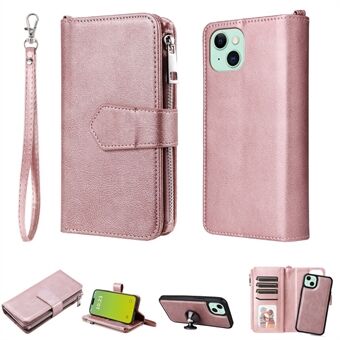 KT Multi-functionele Serie-4 voor iPhone 15 Plus Verwijderbare 2-in-1 PU Leren Hoes Portemonnee Stand Ritszak Telefoonhoes