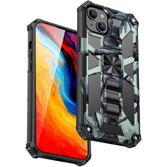 Voor iPhone 15 Plus PC+TPU-hoes Anti-kras Camouflage Kickstand Telefoonhoesje voor achterkant