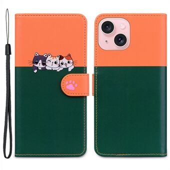 Cartoon Pet-serie voor iPhone 15 Plus-hoesje Kleur Splicing lederen portemonneehoes