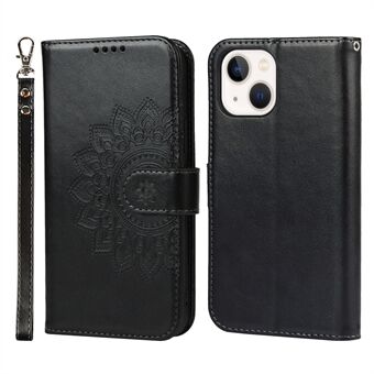 Voor iPhone 15 Plus R61 Texture Printed Wallet Case met Standfunctie en Polsband.