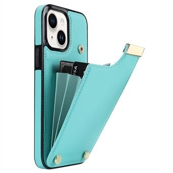 Voor iPhone 15 Plus Anti-Shock Case TPU+PU Leder+Metalen Telefoonhoes met Kaarthouder