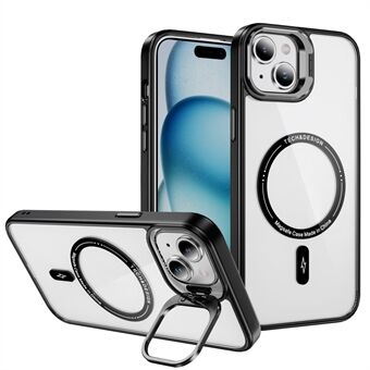 Voor iPhone 15 Plus Hoes Lens Frame Kickstand Anti-Val Telefoonhoes Compatibel met MagSafe