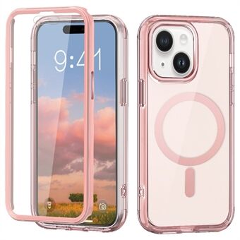 Voor iPhone 15 Plus Magnetische Hoes PC+TPU Transparante Telefoonhoes met PET Schermfolie