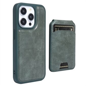 Voor iPhone 15 Pro hoesje met Crazy Horse textuur PU leder+TPU telefoonhoesje met magnetische kaarthouder.